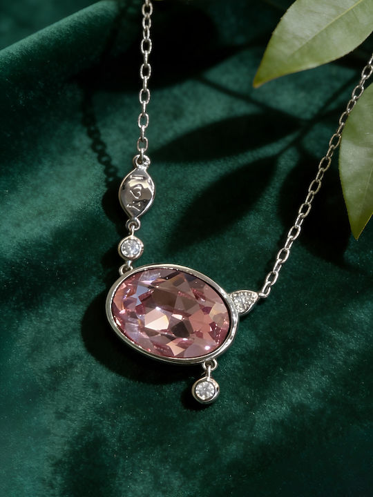 Chrysothemiss Damen Halskette Blush Edelstein Vergoldet Ovaler Rosa Kristall