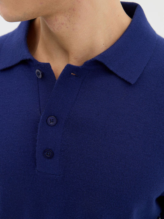 Long Sleeve Blue Polo Sweater