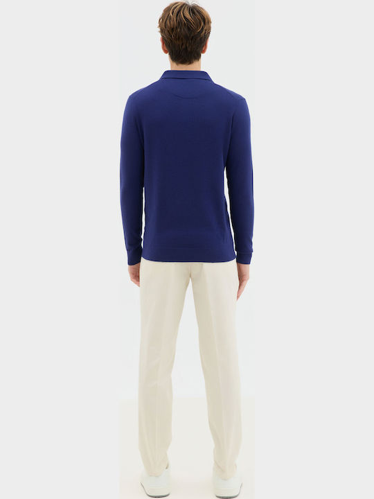 Long Sleeve Blue Polo Sweater