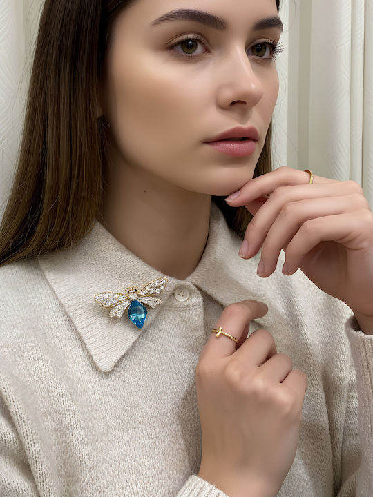 Chrysothemiss Γυναικεία Καρφίτσα Royal Bee Κρύσταλλο Aquamarine & Ζιργκόν