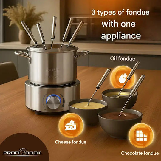 Profi Cook Vas pentru Fondue Electric din Oțel Inoxidabil Gri 28.1buc
