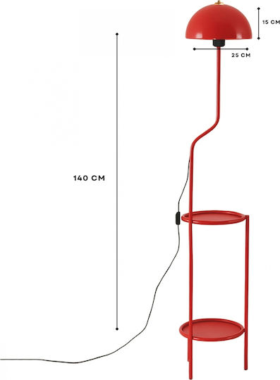 Floor Lamp Shelves Plant Stand Red 140x25 Cm