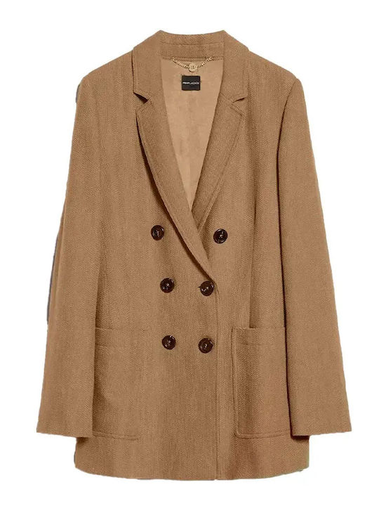 Wool Women's Camel Coat with Buttons