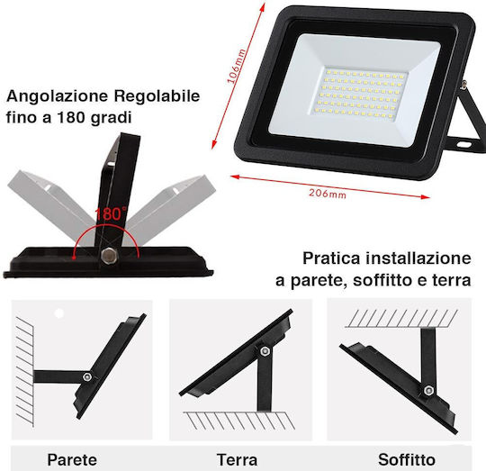 Bakaji Στεγανός Προβολέας LED 50W Ψυχρό Λευκό 6500K IP65