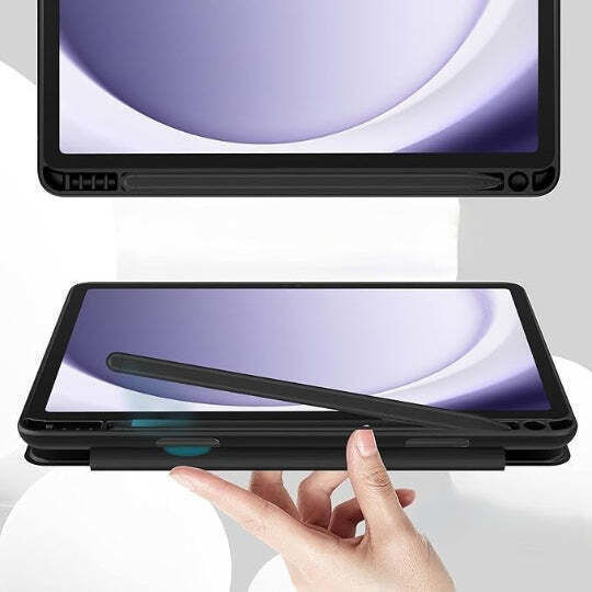 Jteach Tpu Back Tri-fold Flip Cover Stand Book Cover Case Pencil Holder Samsung Galaxy Tab A9 Plus Black