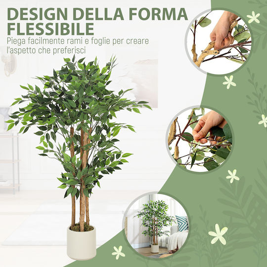 Homcom Artificial Banana Plant Green Peva Wood Pot Container Pp Cement 55x55x120 Cm 83c-192v00gn