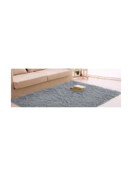 Teppich Rechteckig Zottelig Synthetisch,Polyester/Cotton/Leather Light Silver