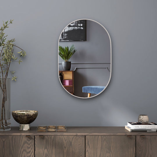 HomCom Οβάλ Καθρέπτης Μπάνιου από Μέταλλο 60x90cm Ασημί