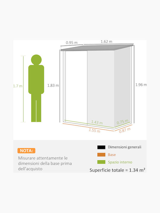 Depozit Metalic De Grădină Galvanizat Verde L1,615xLățime0,945xÎnălțime1,96m