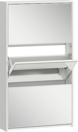 White Wooden Shoe Cabinet with Tilting Shelves L65xD17xH114.5cm