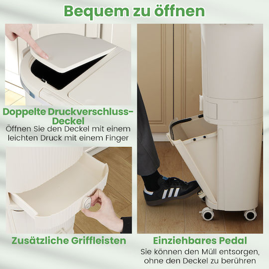 Costway Plastic Recycling Bin with Pedal 42L Beige
