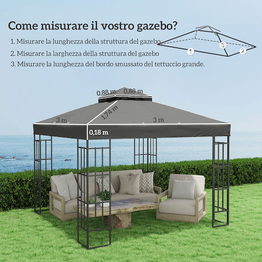Outsunny Gazebo Cover Gray 3x3m