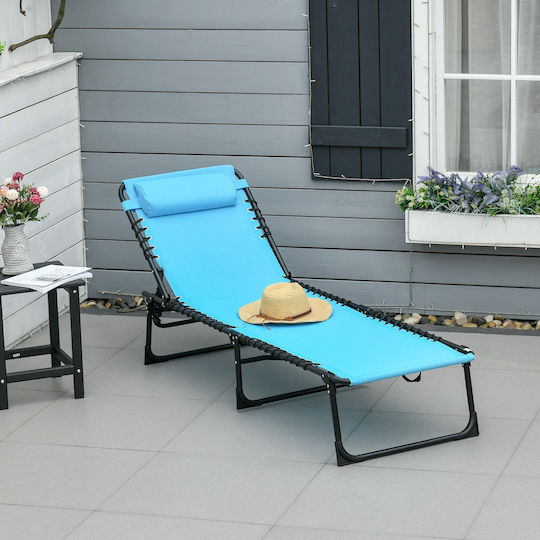 Outsunny Foldable Steel Beach Sunbed Blue 189x58x30cm