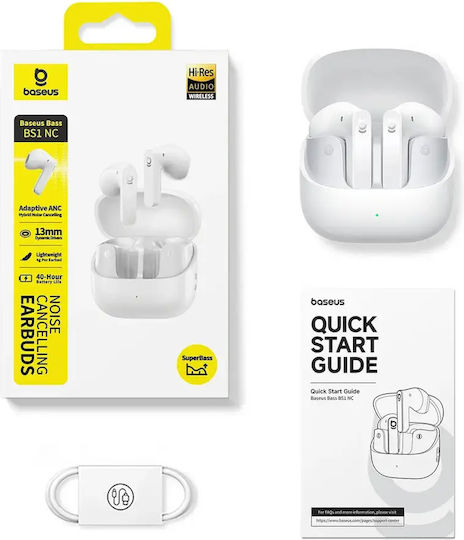 Baseus Bass BS1 NC In-ear Bluetooth Handsfree Earphones with Sweat Resistance and Charging Case White