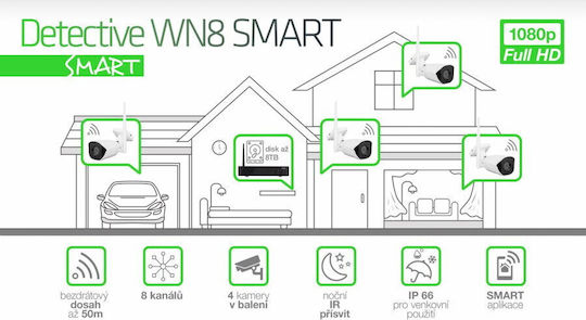 Evolveo Система за наблюдение DET-WNS 4 Камери Безжични Камери IP 1080p