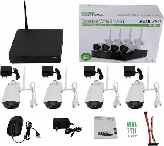 Evolveo Система за наблюдение DET-WNS 4 Камери Безжични Камери IP 1080p