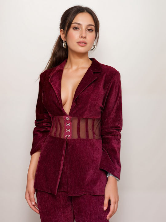 Women's Bordeaux Set with High-waisted Pants