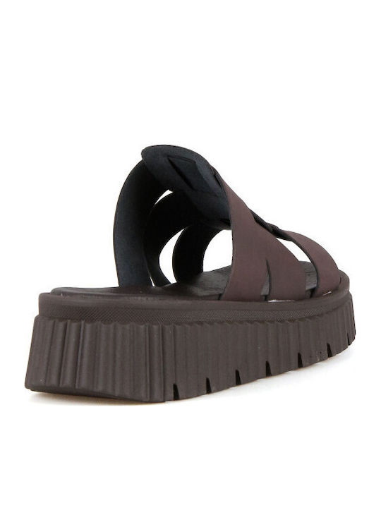 Кожени Дамски Сандали Flatforms Кафяви