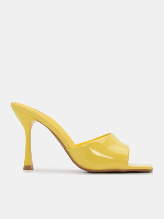 Women's Mules with Thin High Heel in Yellow Color