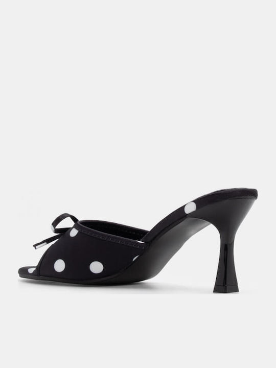 Satin Mules with Thin High Heel in Black Color