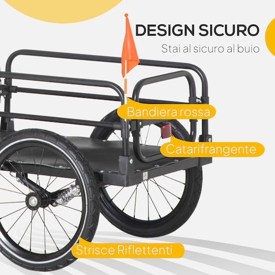 Homcom Bicycle Cart 70l 2 Wheels 16" 2 Reflectors Flag Steel Pe 125x64x53.5 Cm Black B71-054