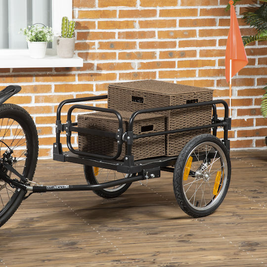 Homcom Bicycle Cart 70l 2 Wheels 16" 2 Reflectors Flag Steel Pe 125x64x53.5 Cm Black B71-054