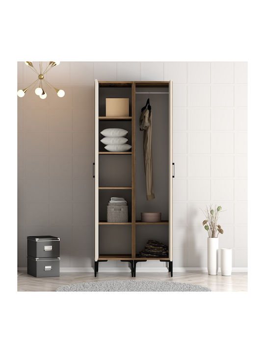 Ντουλάπα Δύο Πόρτες Ps Καρύδι Κρέμ 80x47x201cm