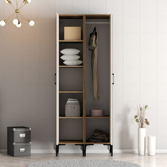 Wardrobe Double Door Walnut Cream 80x47x201cm