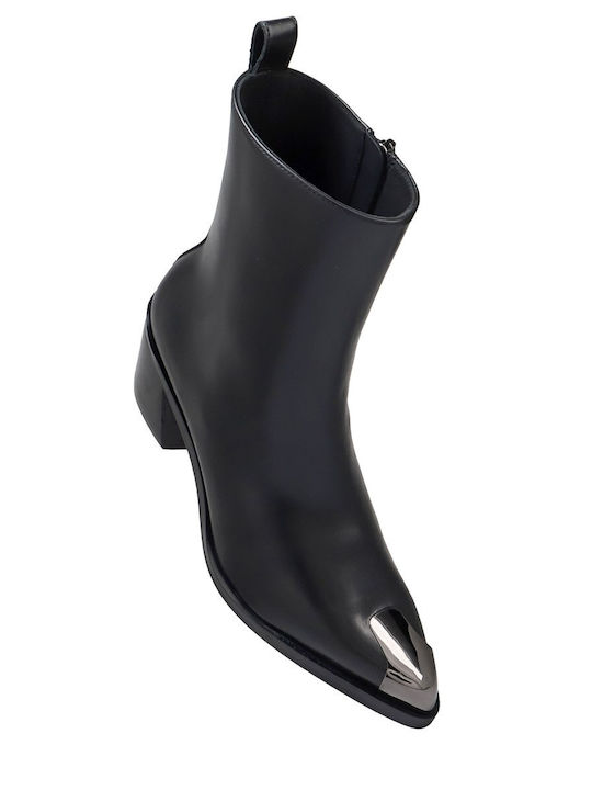 Leder Stiefeletten Damen Schwarz
