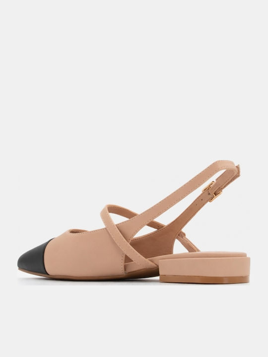 Synthetic Leather Pointed Toe Pink Low Heels with Strap
