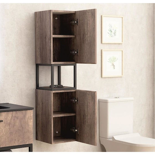 Inter Ceramic Wall Hung Cabinet Bathroom Column Cabinet L30xD30xH125cm Brown