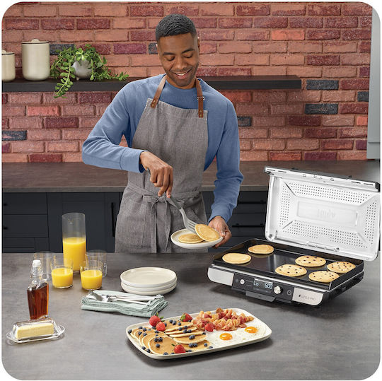 Ninja Sizzle Pro Xl Tabletop Electric Grill Grate 1800W Inox with Lid and Adjustable Thermostat