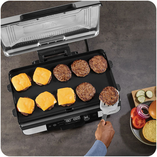 Ninja Sizzle Pro Xl Tabletop Electric Grill Grate 1800W Inox with Lid and Adjustable Thermostat