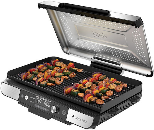 Ninja Sizzle Pro Xl Tabletop Electric Grill Grate 1800W Inox with Lid and Adjustable Thermostat