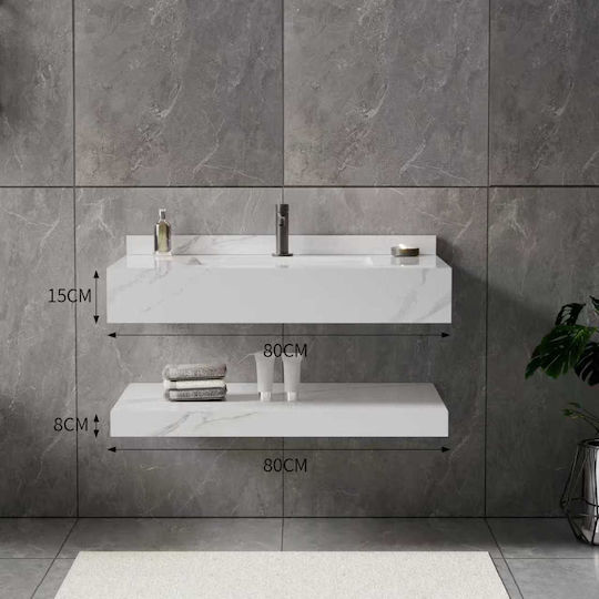 Σετ Επιτοίχιος Πάγκος Νιπτήρας Bianco Marble 80x50cm Σετ Επιτοίχιος Πάγκος Νιπτήρας Bianco Marble 80x50cm