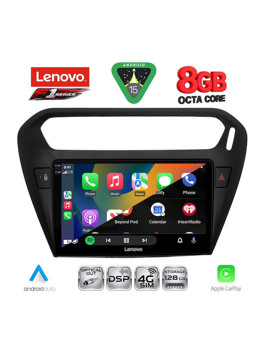 Lenovo Car Audio System for Peugeot 301 Citroen C-Elysee 2013 (Bluetooth/USB/WiFi/GPS/Apple-Carplay/Android-Auto) with Touch Screen 9"