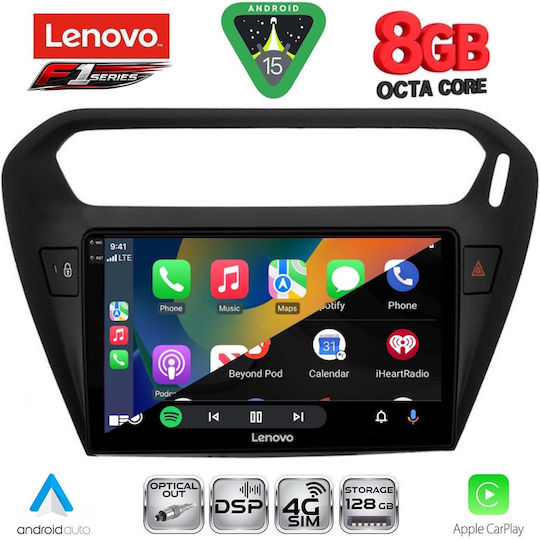Lenovo Car Audio System for Peugeot 301 Citroen C-Elysee 2013 (Bluetooth/USB/WiFi/GPS/Apple-Carplay/Android-Auto) with Touch Screen 9"