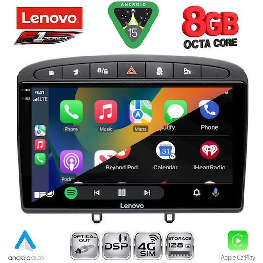 Lenovo Ηχοσύστημα Αυτοκινήτου για Peugeot 308 / RCZ 2007-2012 (Bluetooth/USB/WiFi/GPS/Apple-Carplay/Android-Auto) με Οθόνη Αφής 9"