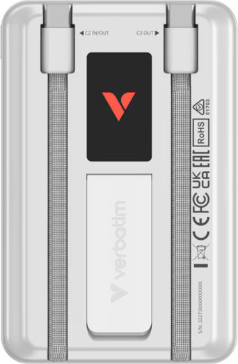 Verbatim Charge ‘n’ Go Power Bank 10000mAh 22.5W Power Delivery / Quick Charge 3.0 Silver