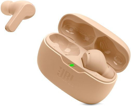 JBL Vibe Beam Earbud Bluetooth Handsfree Căști cu Rezistență la Transpirație și Carcasă de Încărcare Bej