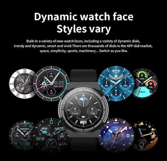 Microwear Gt3 Max 46mm Smartwatch with Heart Rate Monitor (Black)