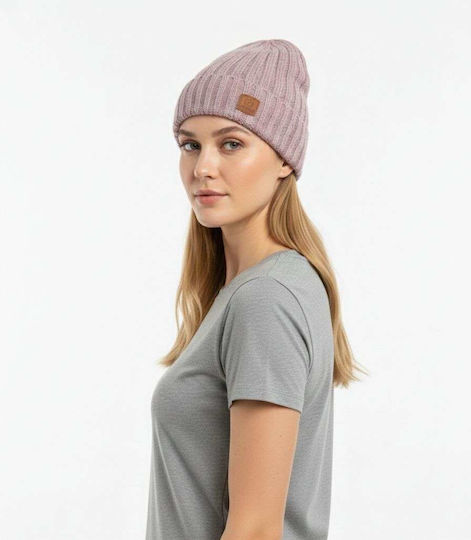182.EU03.17 Beanie Γυναικείος Σκούφος με Rib Πλέξη σε Ροζ χρώμα