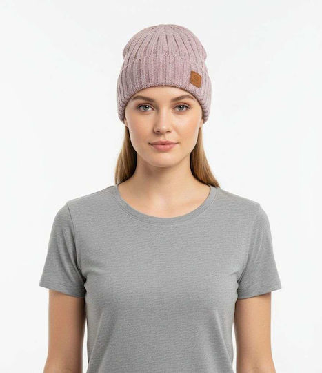 182.EU03.17 Beanie Γυναικείος Σκούφος με Rib Πλέξη σε Ροζ χρώμα