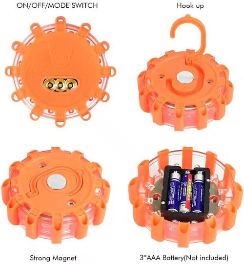 Autoline LED Safety Beacon Red & White Light AAA Battery Operation Magnet Hook