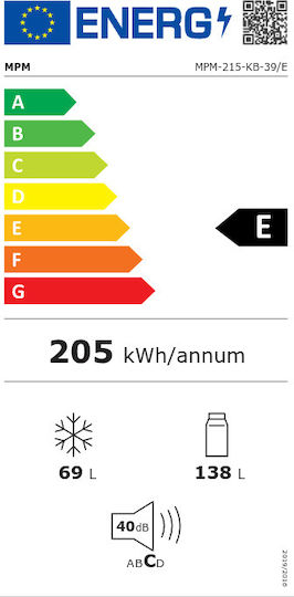 MPM Ψυγειοκαταψύκτης 207lt Υ150xΠ55xΒ58εκ. Γκρι MPM-215-KB-39/E