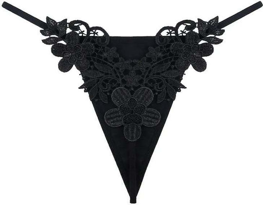 Sexy Floral Lace Thong Black Os