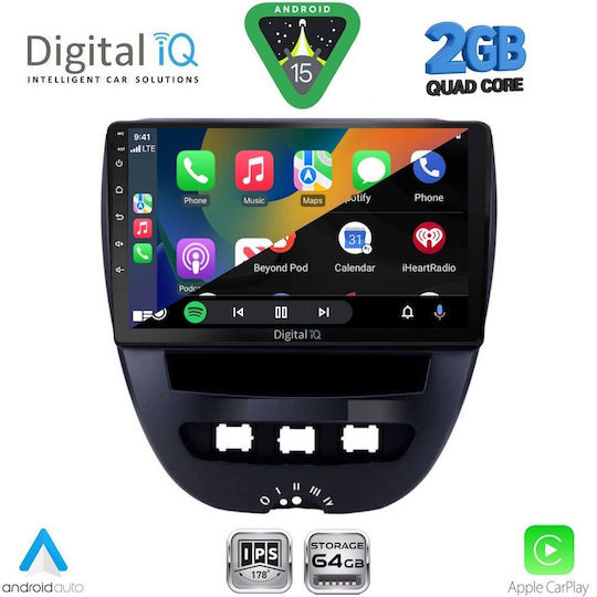 Digital IQ Car Audio System for Peugeot 107 Toyota Aygo Citroen C1 2005-2014 (Bluetooth/USB/WiFi/GPS/Apple-Carplay/Android-Auto) with Touch Screen 10"