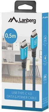 Lanberg USB 4 Video Cable USB-C male - USB-C 240W PD Μαύρο 0.5m CA-CMCM-44CU-0005-BK
