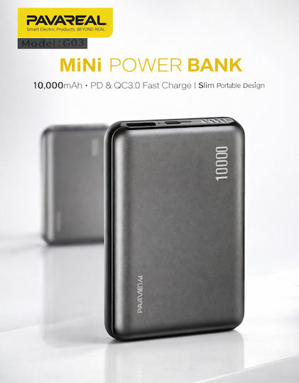 Pavareal G03 Power Bank 10000mah Pd Mini Led Display Usb-c & Usb-a