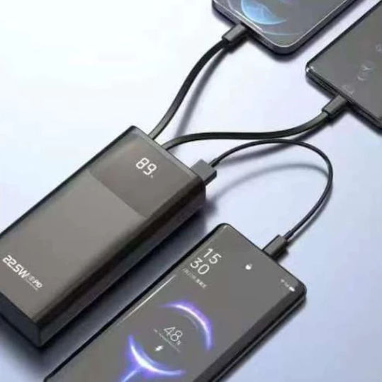 Pavareal G09 Външна Батерия 10000mAh Вграден Кабел Pd 20W & Qc 22.5W Led Дисплей Бяла